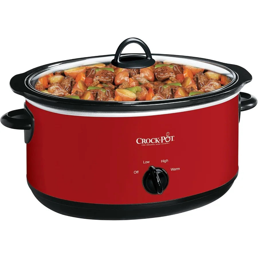 8 Quart Red Express Crock Slow Cooker for Large Family Meals and Outdoor Cooking Events Ideal for Extended Cooking Sessions wit