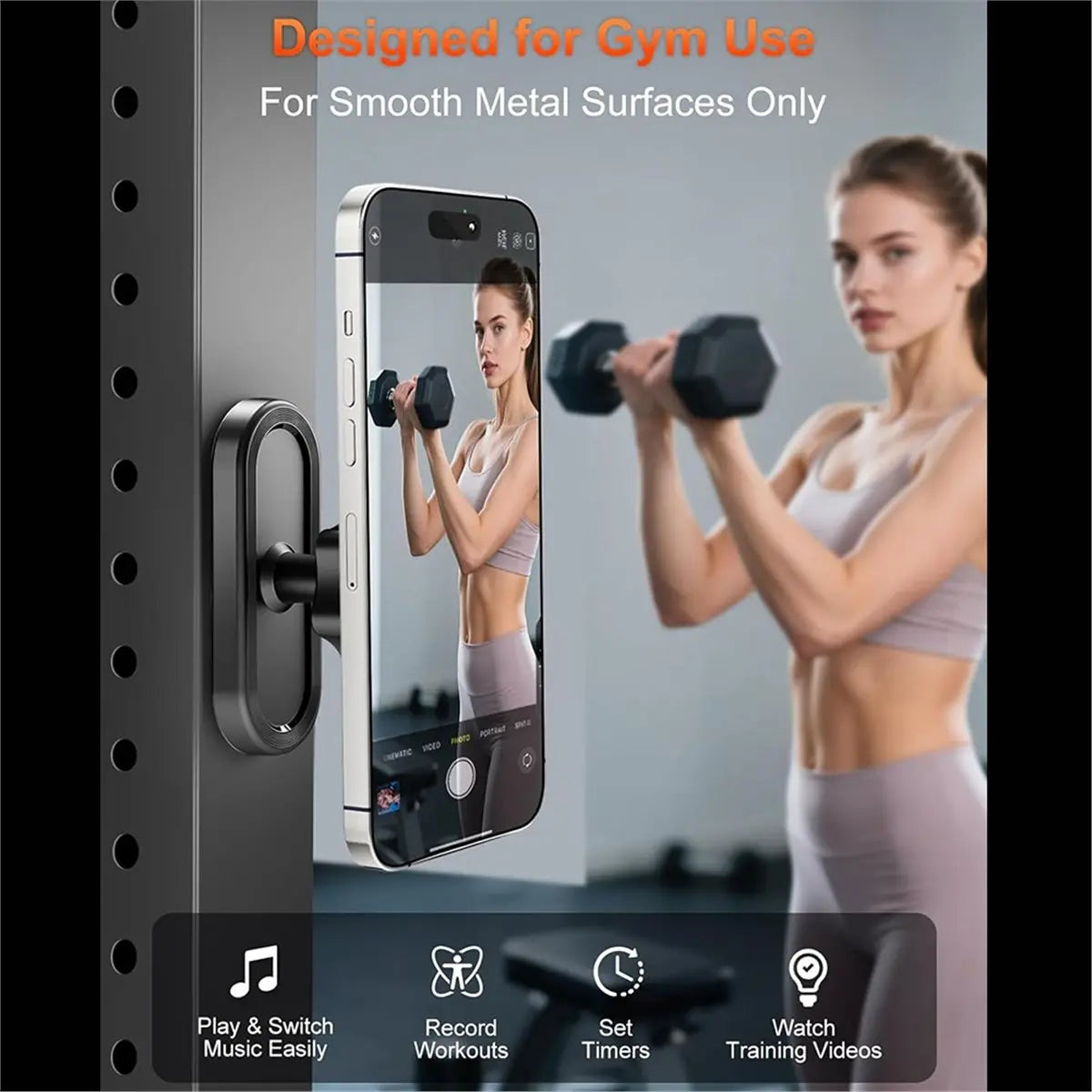 Punctual- Gym Magnetic Phone Holder, Attaches to Metal Surfaces, 360° Rotating Double Magnet Mount for Fitness Workout Recording