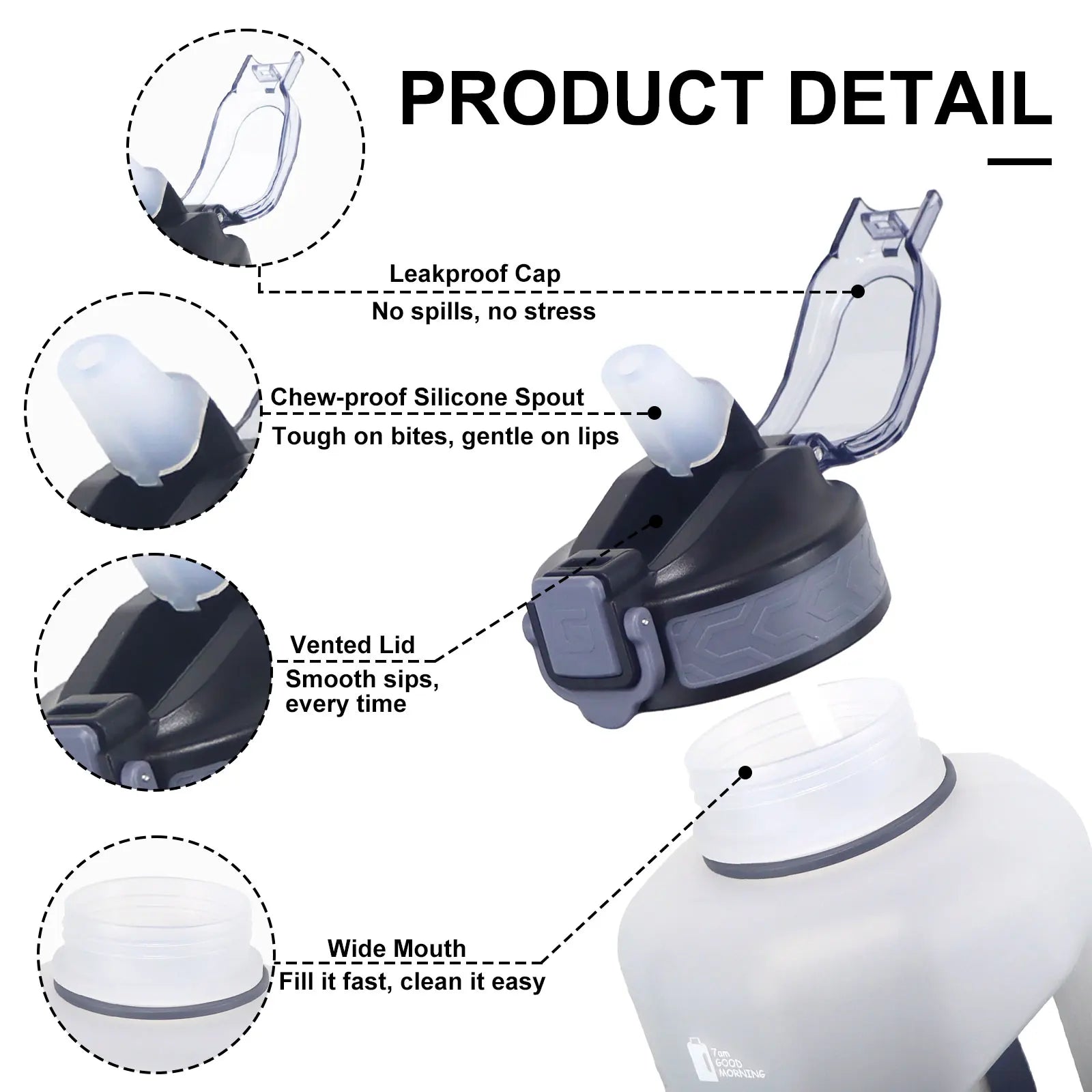 2.2 Liter Water Bottles with Straw Times to Drink Durable Sports Big Jug with Handle Leakproof BPA Free Reusable for Adults