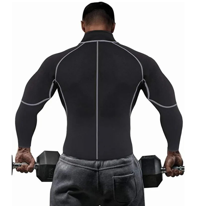 Men Sauna Sweat Coat Shapewear Workout Weight Loss Long Sleeves Waist Trainer Body Shaper Gym Fitness Zipper Jacket Tops