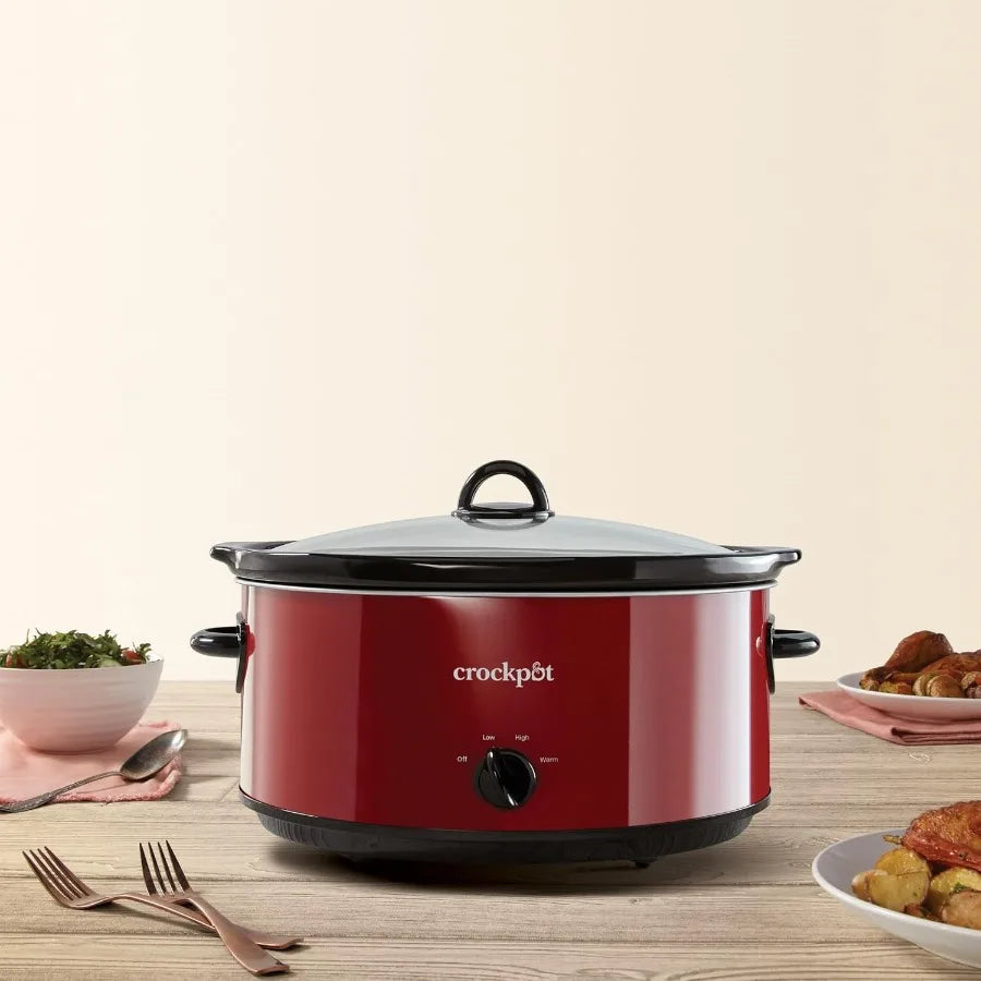 8 Quart Red Express Crock Slow Cooker for Large Family Meals and Outdoor Cooking Events Ideal for Extended Cooking Sessions wit