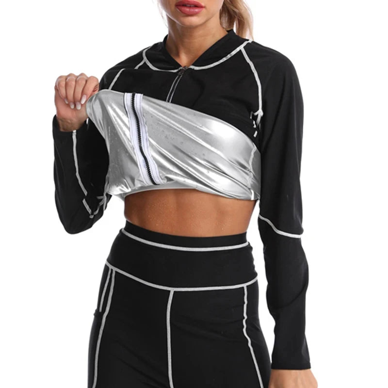 Sauna Coat for Women Weight Loss Thermo Hot Sweat Tops Pants Fitness Jacket Leggings Fat Burner Fitness Exercise Workout Pant