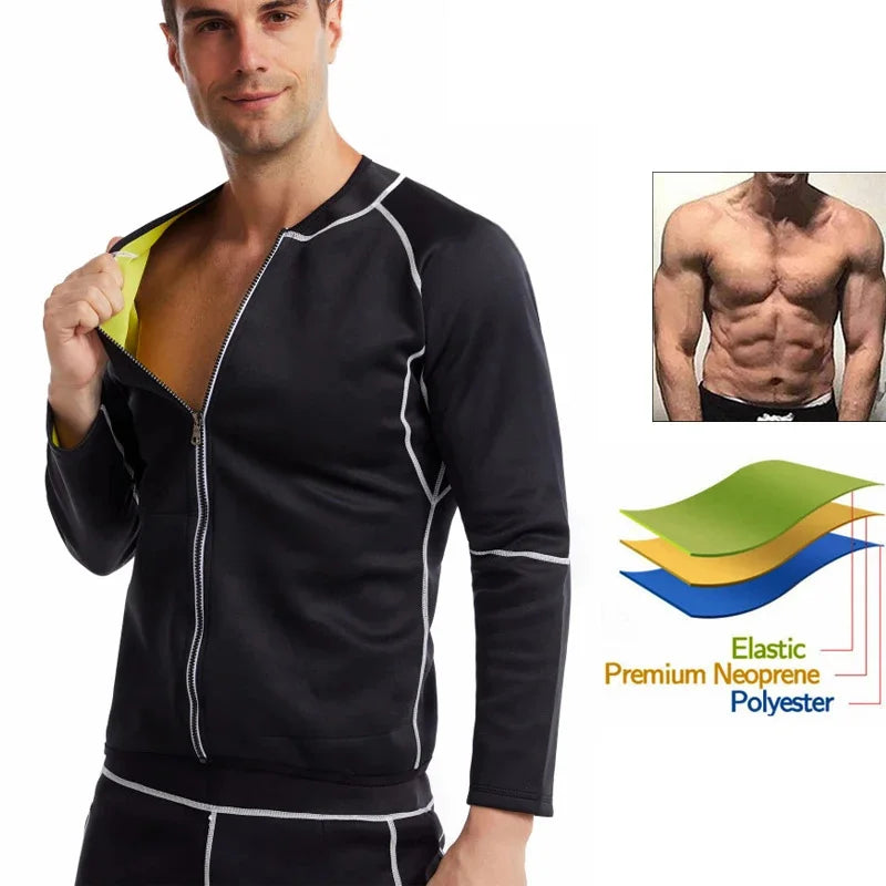 Men Sauna Sweat Coat Shapewear Workout Weight Loss Long Sleeves Waist Trainer Body Shaper Gym Fitness Zipper Jacket Tops