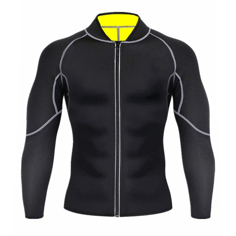 Men Sauna Sweat Coat Shapewear Workout Weight Loss Long Sleeves Waist Trainer Body Shaper Gym Fitness Zipper Jacket Tops