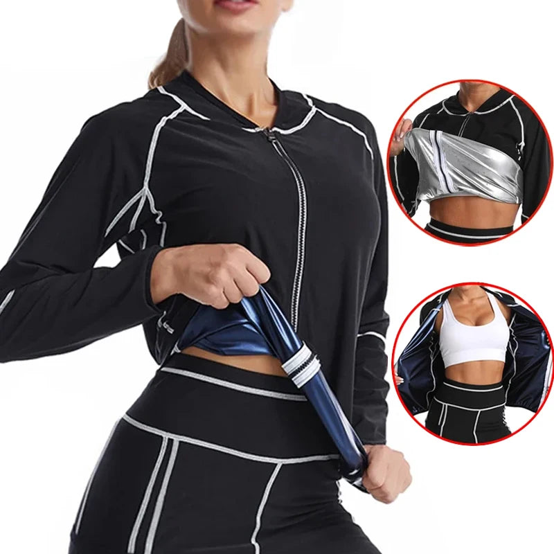 Sauna Coat for Women Weight Loss Thermo Hot Sweat Tops Pants Fitness Jacket Leggings Fat Burner Fitness Exercise Workout Pant