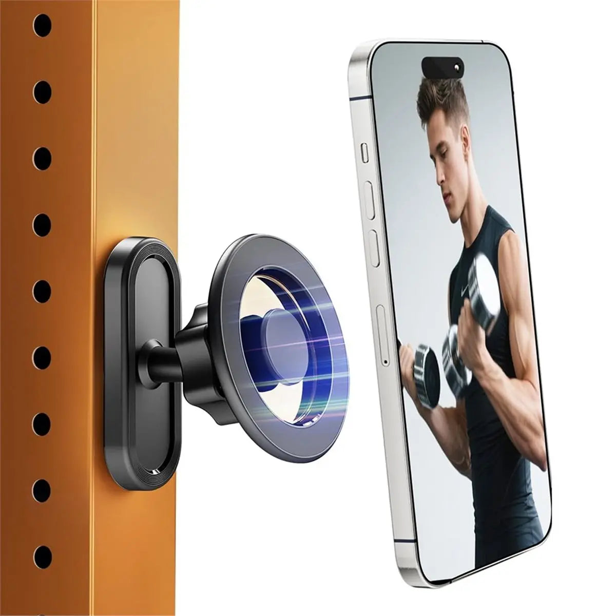 Punctual- Gym Magnetic Phone Holder, Attaches to Metal Surfaces, 360° Rotating Double Magnet Mount for Fitness Workout Recording