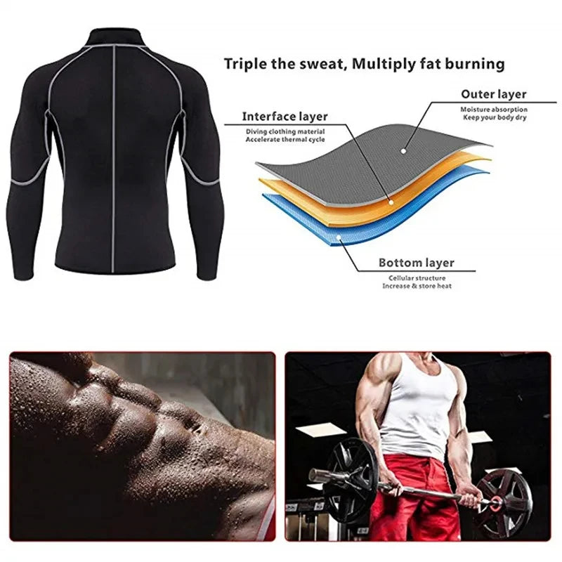 Men Sauna Sweat Coat Shapewear Workout Weight Loss Long Sleeves Waist Trainer Body Shaper Gym Fitness Zipper Jacket Tops
