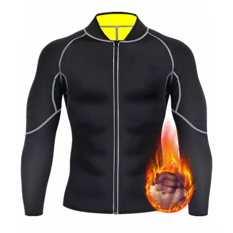 Men Sauna Sweat Coat Shapewear Workout Weight Loss Long Sleeves Waist Trainer Body Shaper Gym Fitness Zipper Jacket Tops