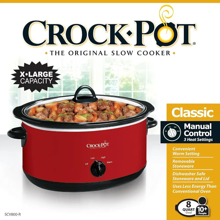 8 Quart Red Express Crock Slow Cooker for Large Family Meals and Outdoor Cooking Events Ideal for Extended Cooking Sessions wit