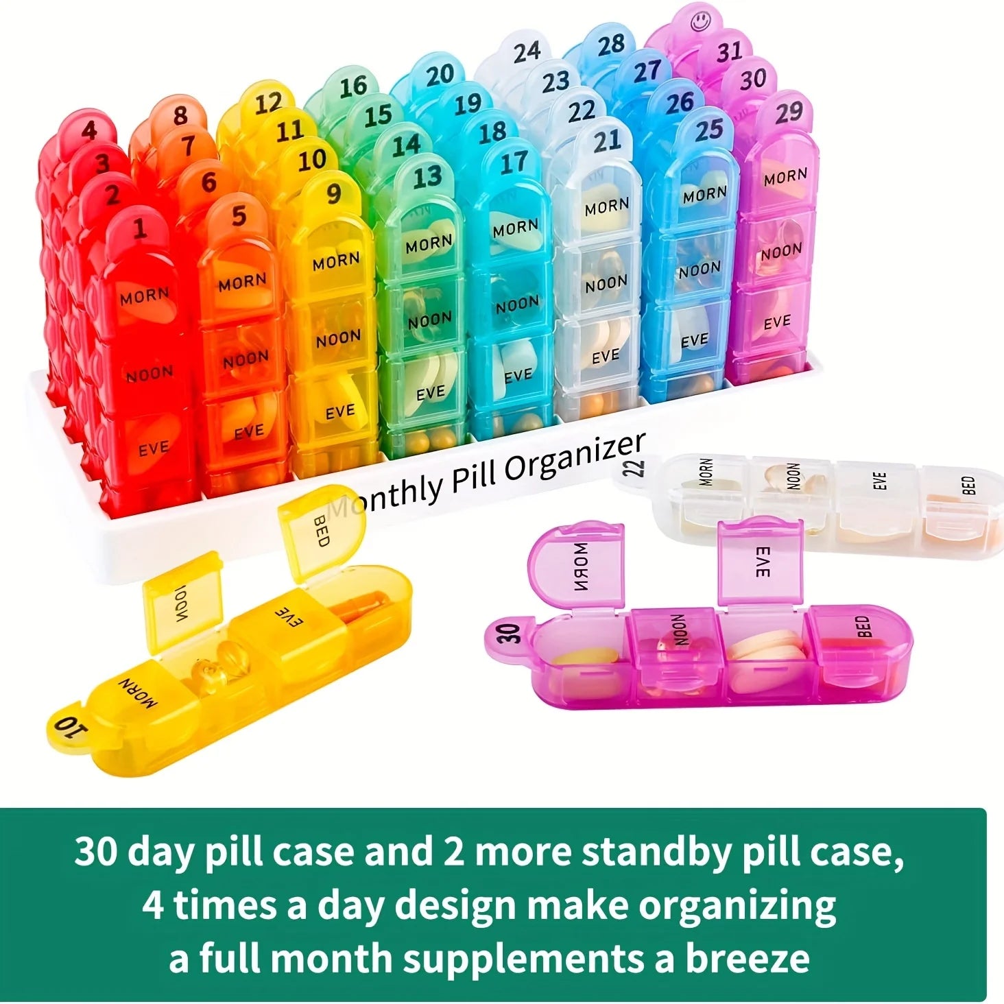 Monthly Pill Organizer 3 Times a Day One Month Medicine Organizer, 31 Day Pill Case Pill Container to Hold Vitamin, Supplement