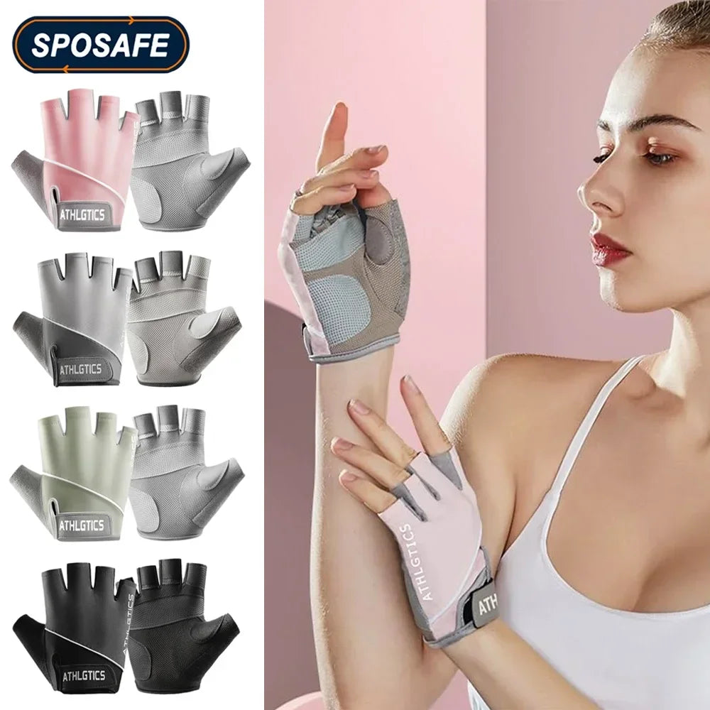 1Pair Breathable Cycling Gloves Workout Gym Gloves for Men Women Weight Lifting Fingerless Gloves Training Exercise Fitness