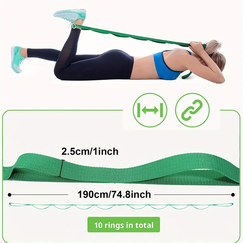 10 Loops Non-Elastic Yoga Stretching Strap Stretch Band With Workout Guide For Physical Therapy, Pilates, Exercise