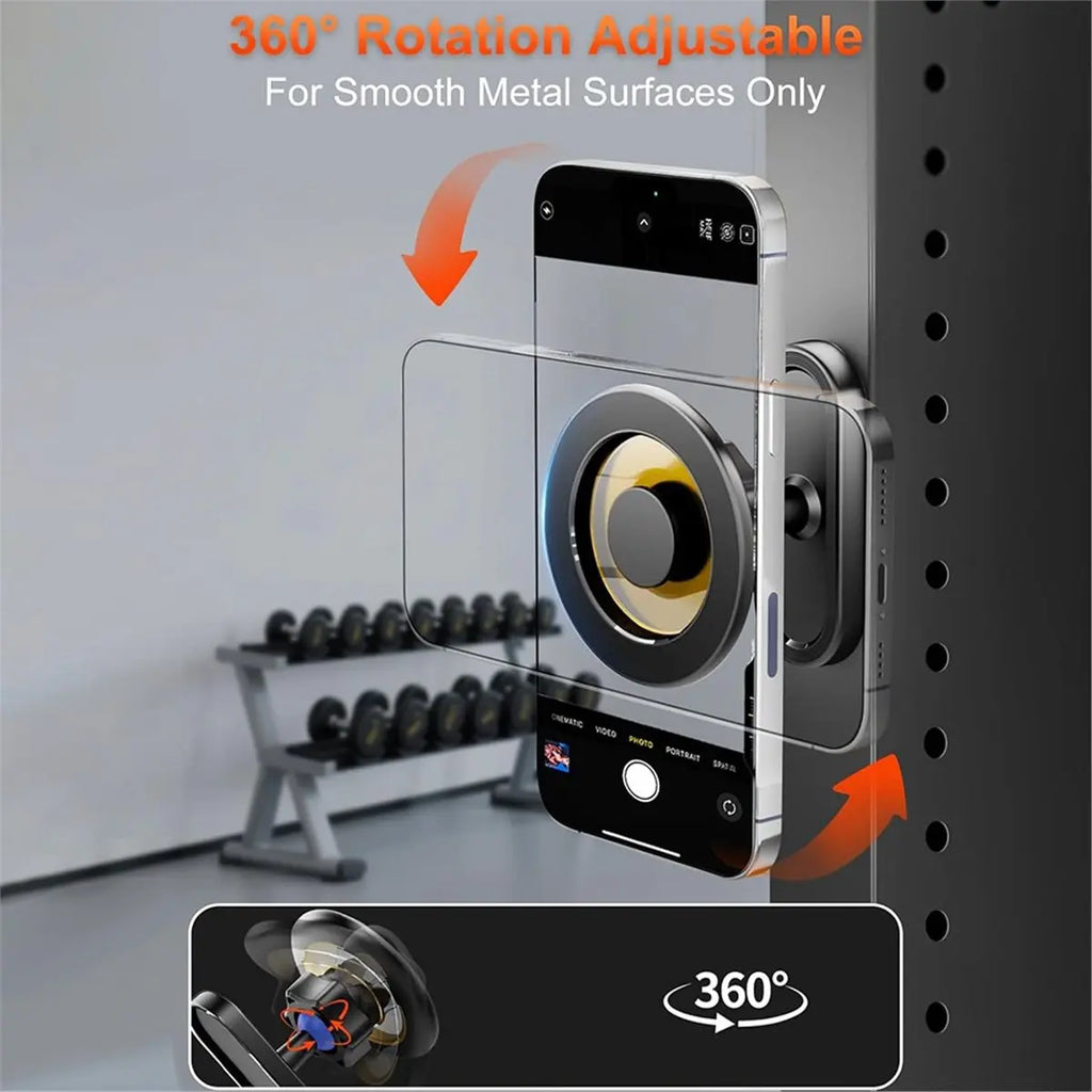 Punctual- Gym Magnetic Phone Holder, Attaches to Metal Surfaces, 360° Rotating Double Magnet Mount for Fitness Workout Recording