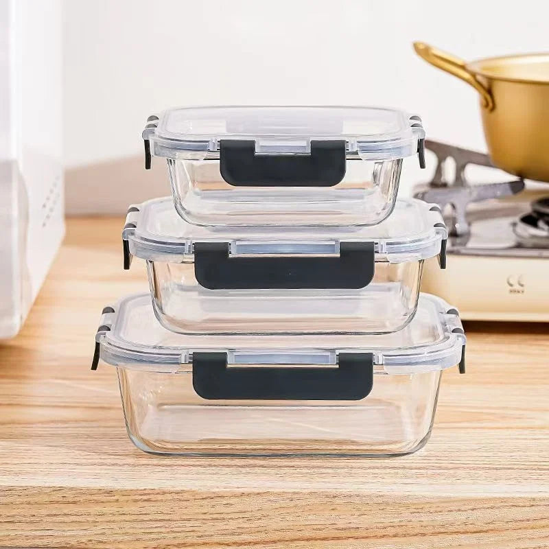Glass Food Storage Container With Lid Microwave Freezer Dishwasher Friendly Transparent Meal Prep Boxes Kitchen Office Lunch